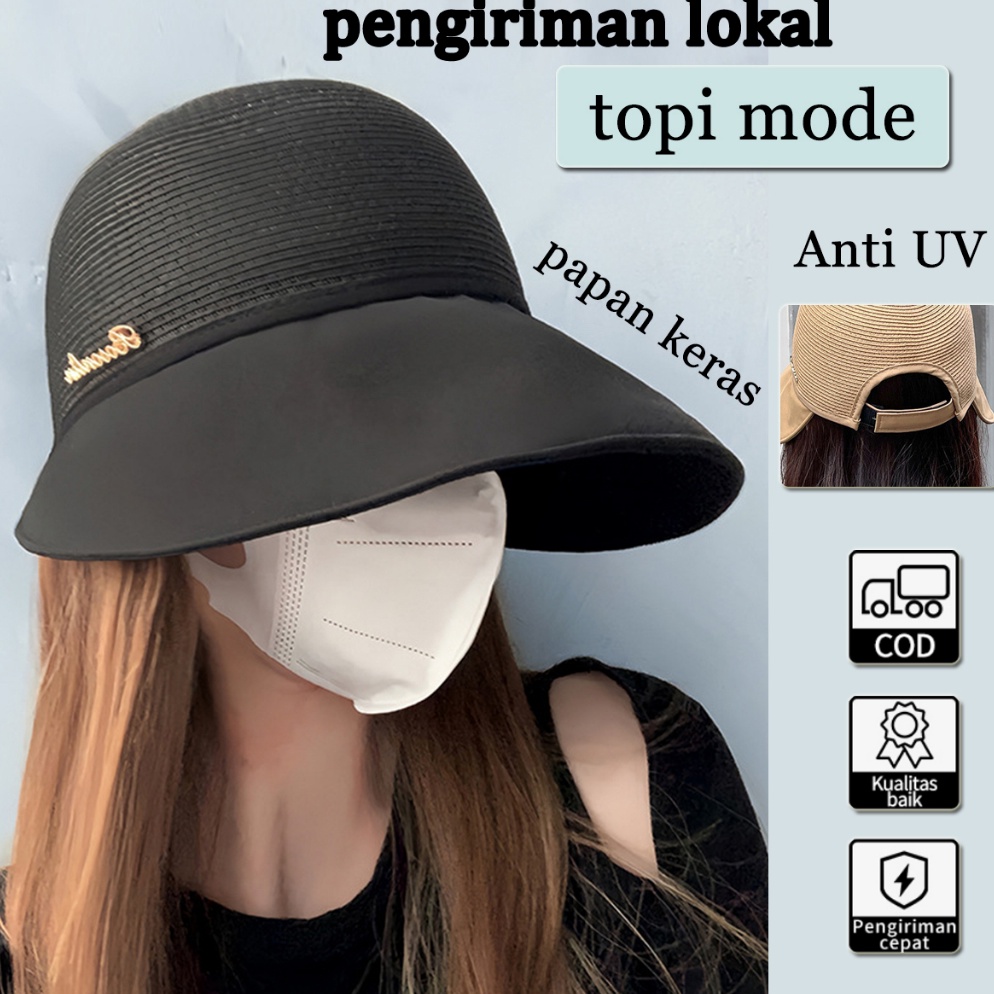 TERPERCAYA Topi Matahari Wanita Impor Versi Korea Desain Topi Jerami Pantai Topi Matahari Pinggiran 