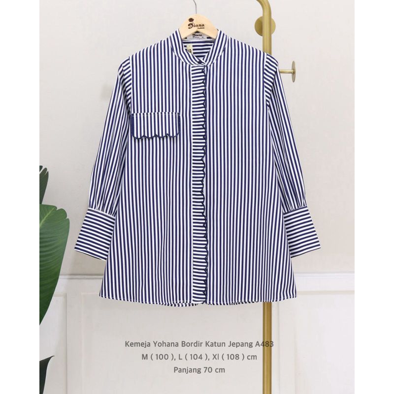 kemeja yohana bordir katun jepang A483 new kemeja salur,atasan kemeja terbaru