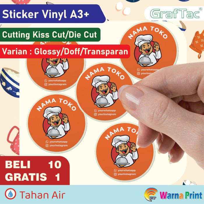 

Cetak Stiker Vinyl A3+ Glosy / Doff / Transparant (Print + Cutting)