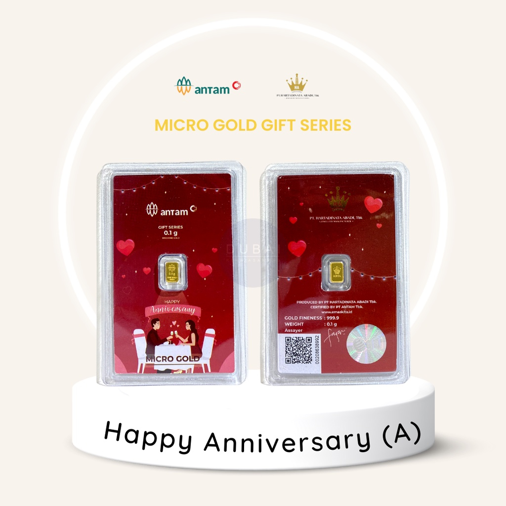 Logam Mulia LM gift series Happy Anniversary berat 0.1 gr & 0.25 gr Antam x Hartadinata