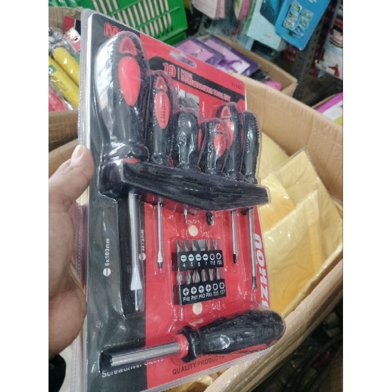 Obeng lengkap 19 in 1 obeng merah peralatan set bengkel