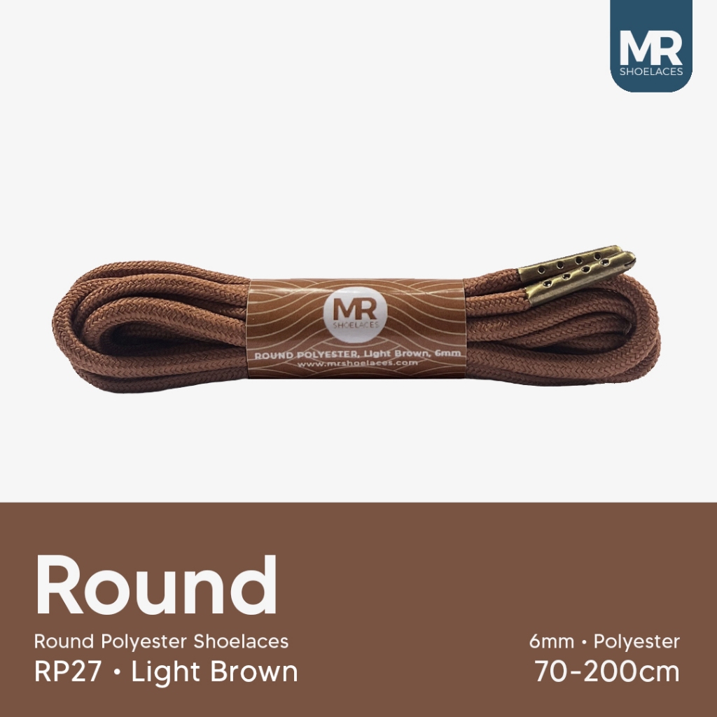 MR Shoelaces RP27 Coklat Muda (Light Brown) Tali Sepatu Bulat Round Big 6mm Shoelaces 90cm 100cm 120