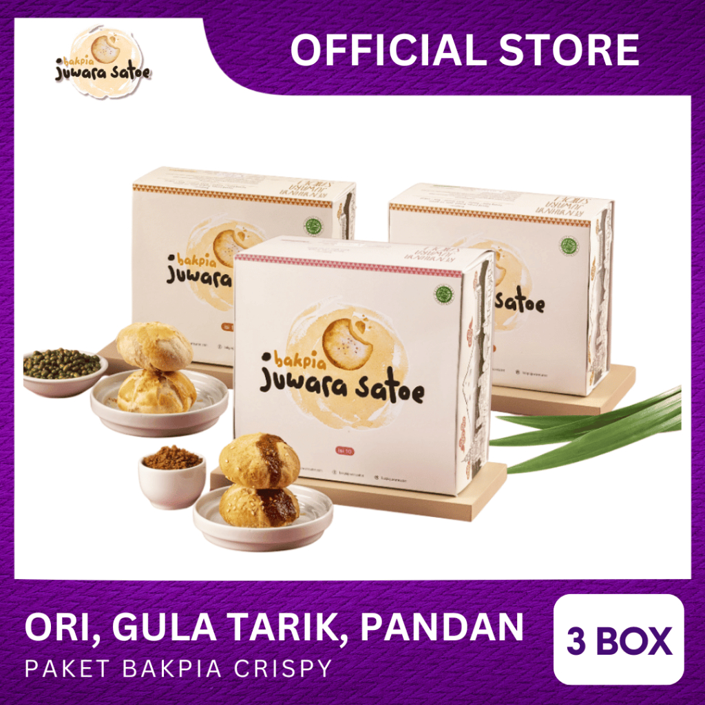 

[ 3 BOX ] PAKET BAKPIA CRISPY (ORI, GULA TARIK, PANDAN) - BAKPIA JUWARA SATOE