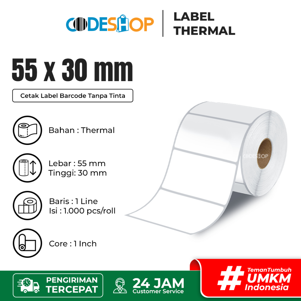 

Label Direct Thermal 55x30mm / 55x30 / 55 x 30 mm 1000 Pcs