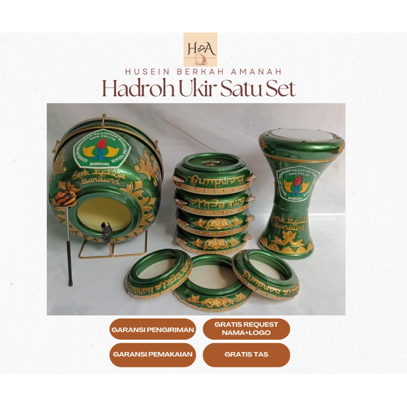 1 Set Rebana Hadroh Ukir Jepara(Hijau)