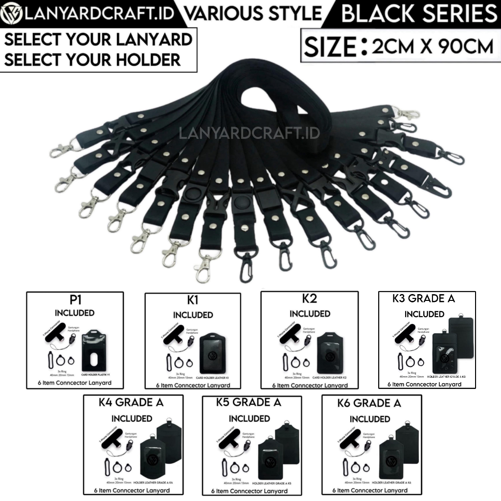 

Lanyard Polos Black Series 2cm Various Style / Tali lanyard Polos Hitam Holder ID Card