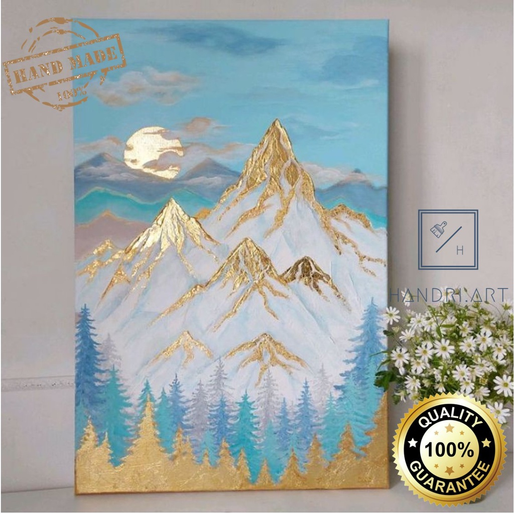 lukisan gold mountain abstrak ,lukisan abstrak teksture