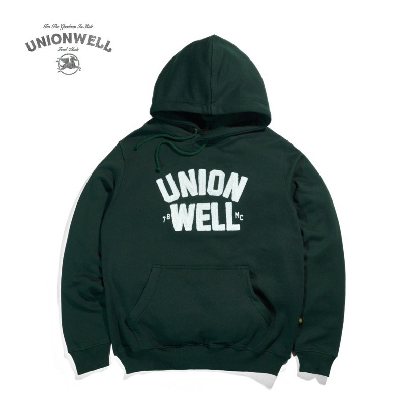 Hoodie Unionwell Green - Basic White Logo Sweatershirt Unisex