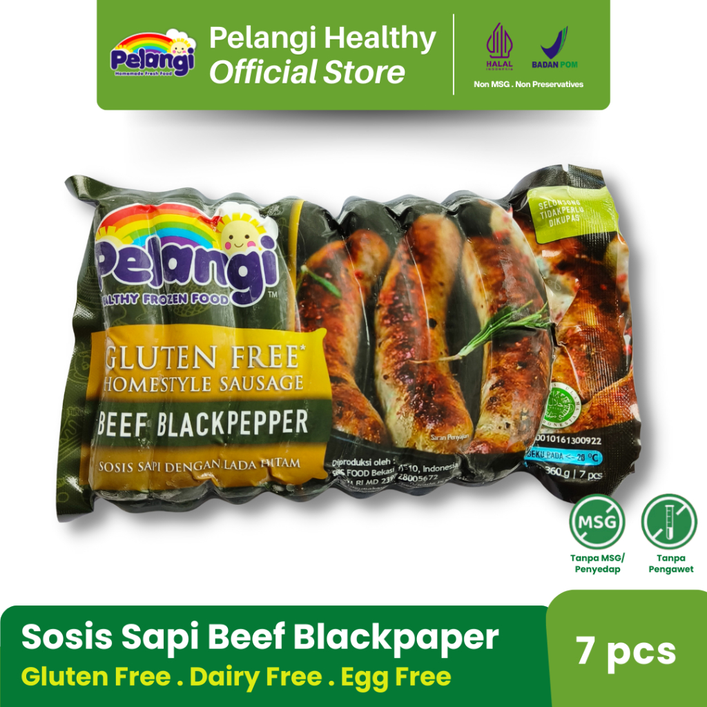 

PELANGI Sosis Sapi Blackpaper - Gluten Free Egg Free Dairy Free No MSG No Preservatives Halal BPOM
