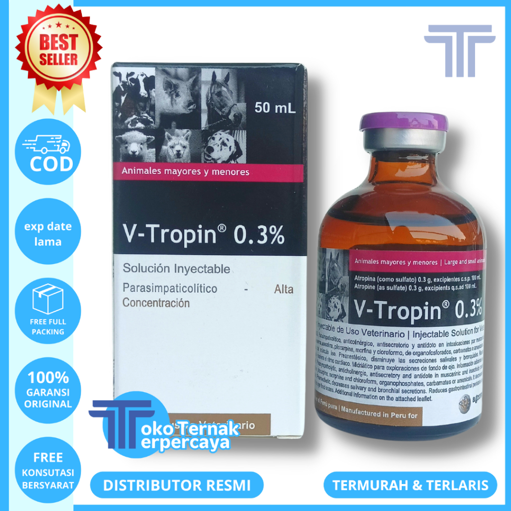 V TROPIN 50ML AGROVET - ED BLN 5 2025 - Atropin Hewan Sapi Kuda Kambing Anjing Kucing Vtropin