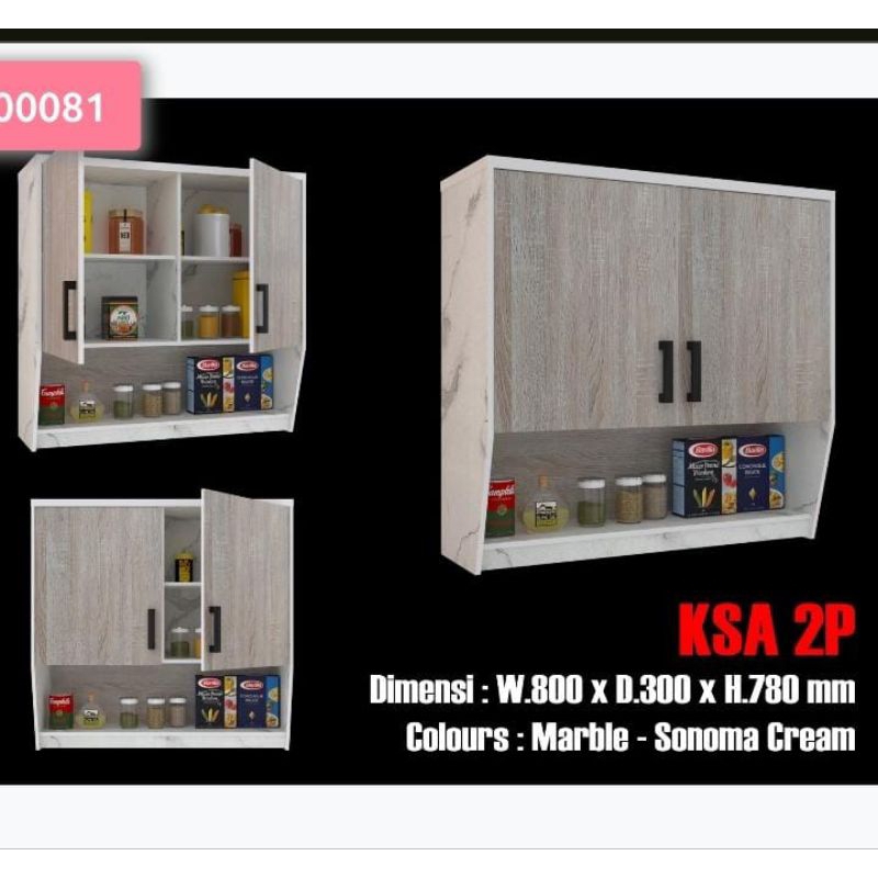 Lemari Dapur / Rak Dapur / Kitchen Set Atas 2 Pintu Putih Sonoma Marble