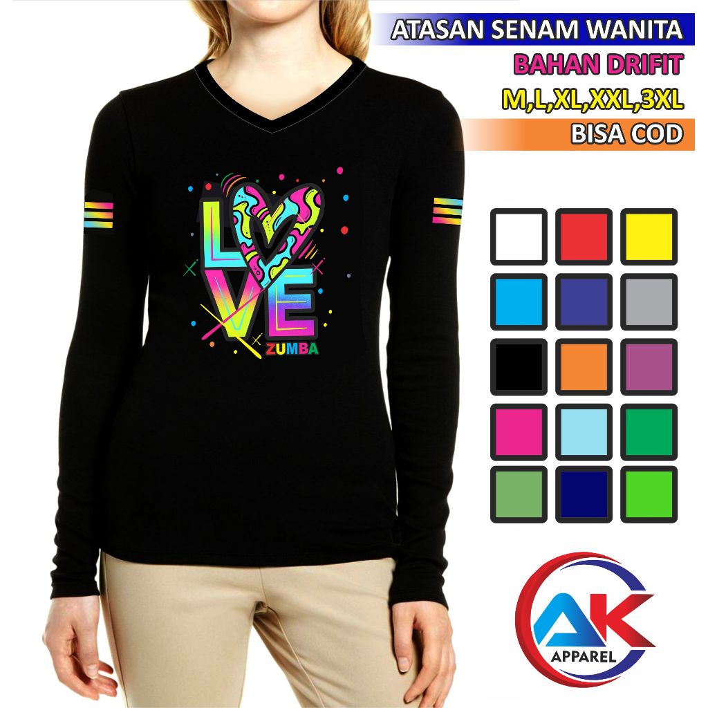 Atasan Baju Senam Wanita Muslimah Kaos Olahraga Aerobik Zumba Fitnes Yoga Jumbo Lengan Panjang