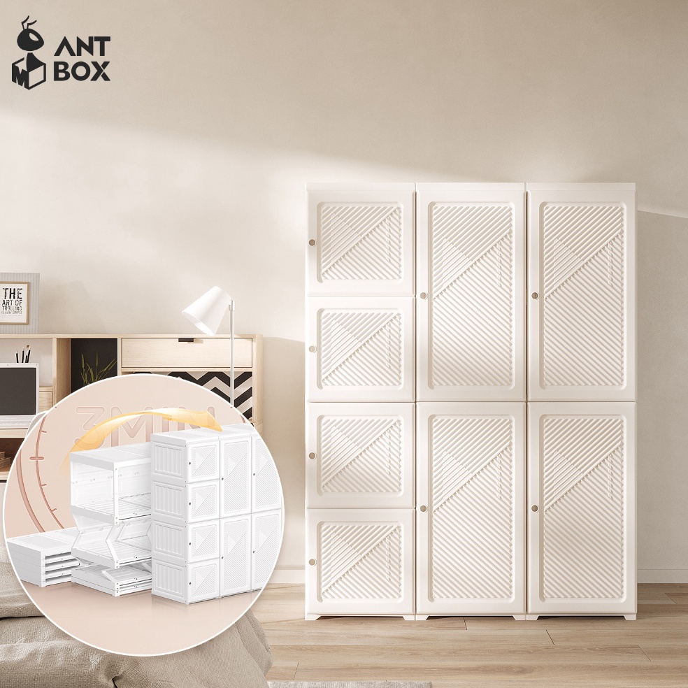 LANGSUNG KIRIM ANTBOX Lemari Pakaian Plastik Putih 36L 59L 71L 89L Wardrobe Putih Lemari Baju Plasti