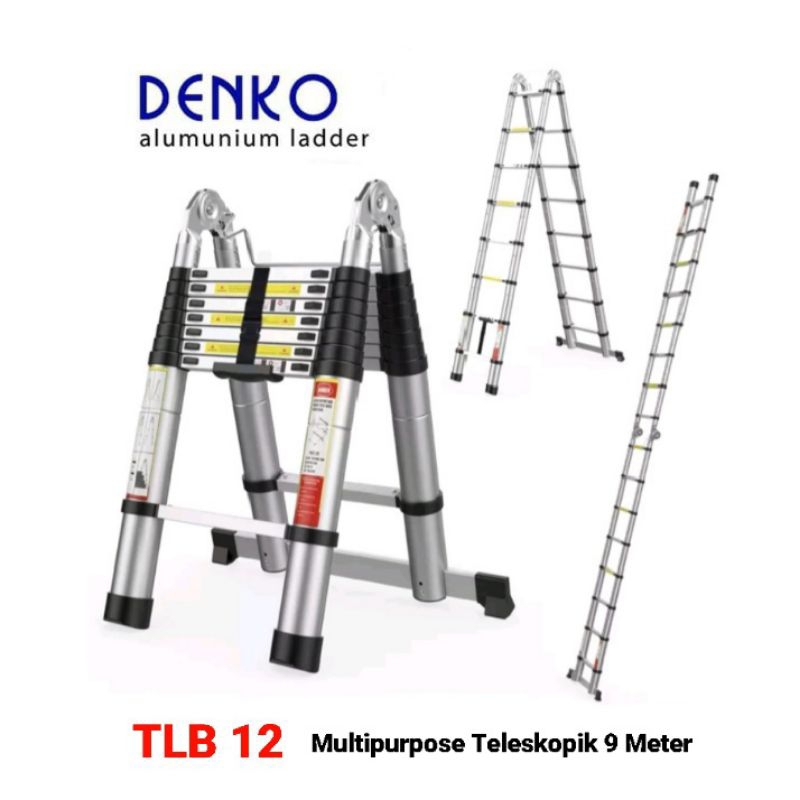 Tangga Lipat Teleskopik 9 Meter Aluminium Multipurpose Telescopic Ladder DENKO TLB12