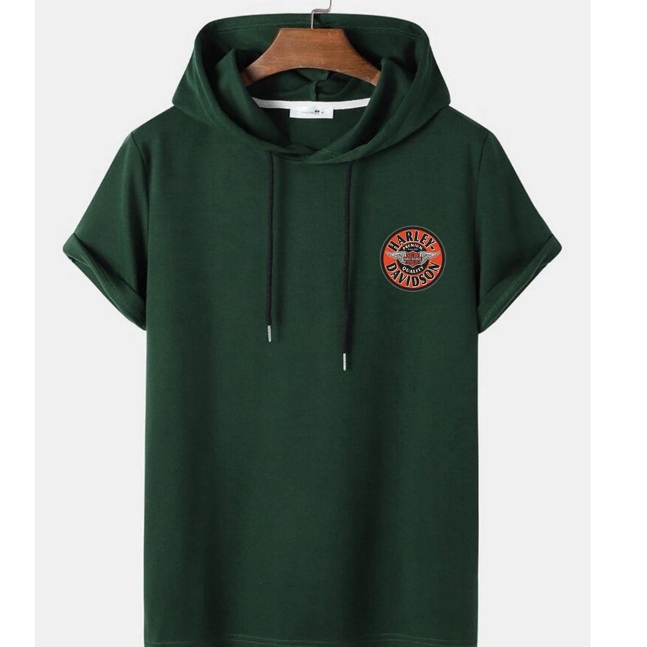 HOT SALE Kaos hoodie lengan pendek pria distroKaos kupluk pendek lengan pendek priaBaju hoodie pria 