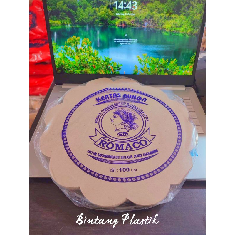 100pcs Kertas Nasi Bulat Romaco Ungu 27cm/Kertas Nasi Bunga