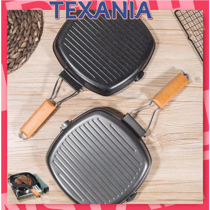 TEXANIA Square Grill Pan / Alat Pemanggang BBQ Lipat Serbaguna / Tempat Pemanggang Kotak BBQ Pemangg
