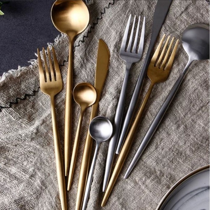 WWEISHOP SENDOK GARPU STAINLESS STEEL TEBAL GOLD - SENDOK MAKAN GOLD / SET ALAT MAKAN KOREA SENDOK G