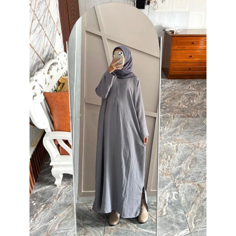 [BEST SELLER] Daily Polos Long Busui | Gamis Simple Abaya-Abu