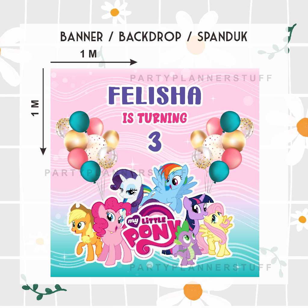 Banner ulang tahun anak tema my little pony spanduk ultah anak little pony kuda pony dekorasi ultah 