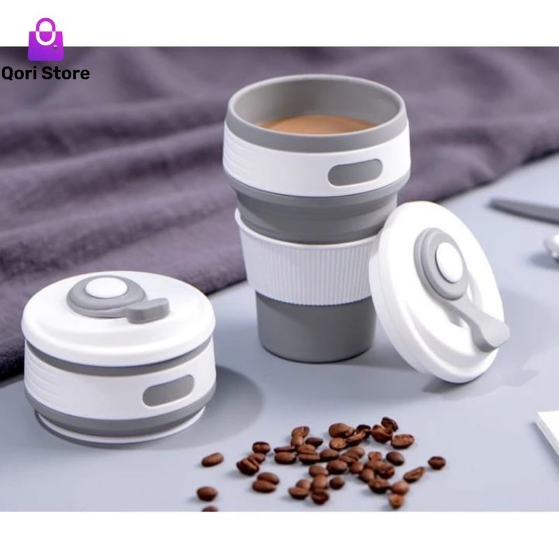 Qori Store -  Gelas Silikon Lipat 350ml BZ 230 + Tutup / Gelas Silikon / Gelas Lipat / Gelas Silikon