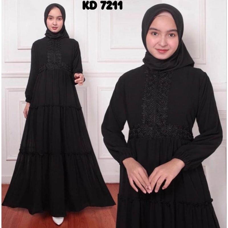 gamis ceruti premium | dress ceruty hitam putih terlaris variasi renda