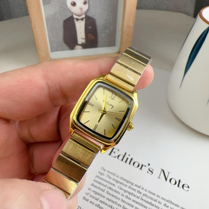 ULZZANG - Jam Tangan Wanita Gogoey Kotak Romawi Rantai Stainless Jam Wanita