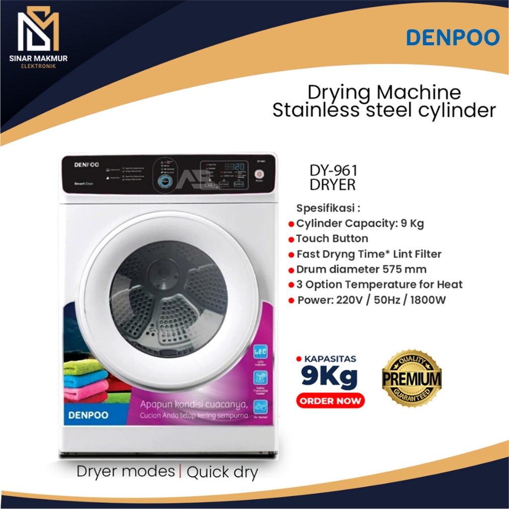 MESIN PENGERING PAKAIAN DRYER DY 960 100% KERING - DRYER LAUNDRY DY 961 MEREK DENPOO