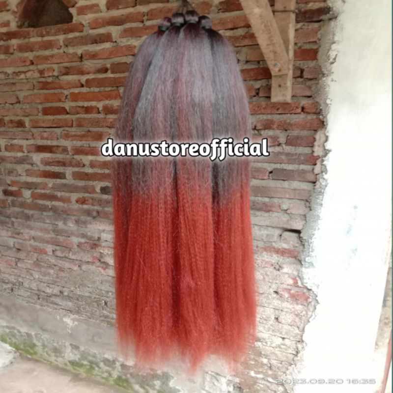 Rambut sambung Cemara ombre warna merah bata panjang 80 cm