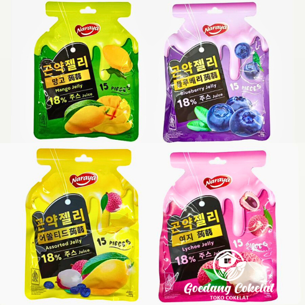 

Naraya Konnyaku Konjac Jelly Puding Sari Buah Asli Assorted Blueberry Lychee Leci Mangga Mango Kemasan 300g isi 15 sachet