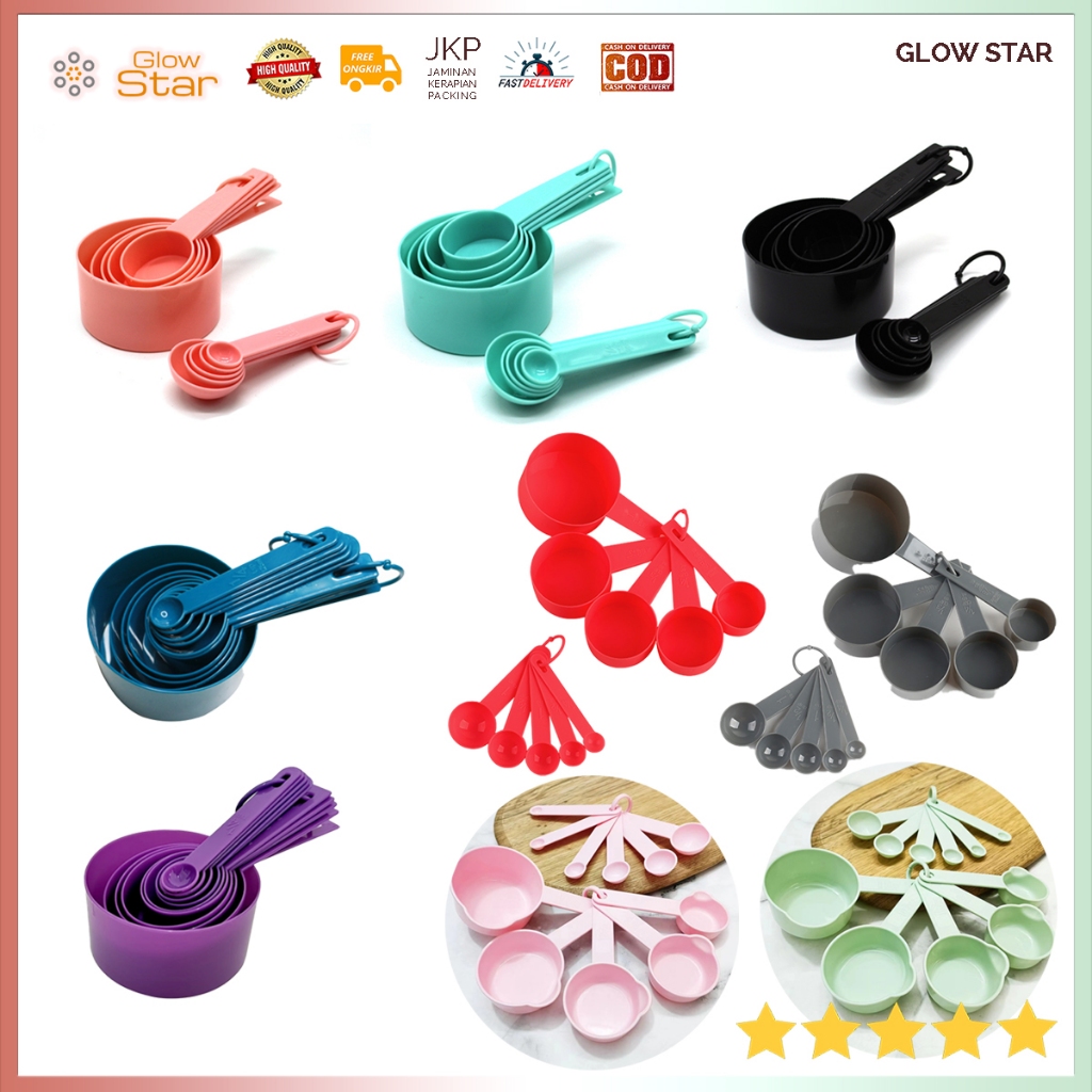 STPP Sendok Takar Ukur Cup Measuring Spoon 10 PCS pink cyan black plastik dengan ukuran Green Purple