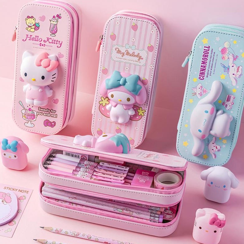 

CODSanrio Pu Large Capacity Pencil Case Kawaii Hello Kitty Cinnamoroll Melody School Pencils Bag Pouch Pen Case Supplies Stationery KODE I5A4