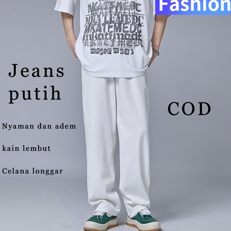 Harga Spesial Celana Jeans Pria Celana Panjang Putih Pria Korean Loose Baggy Boyfriend Jeans Oversiz