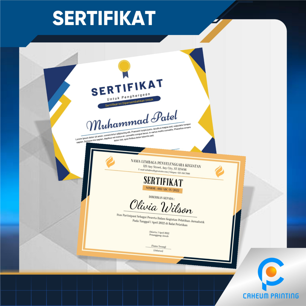 Sertifikat Piagam Penghargaan Custom Elegan / Sertifikat Piagam Murah