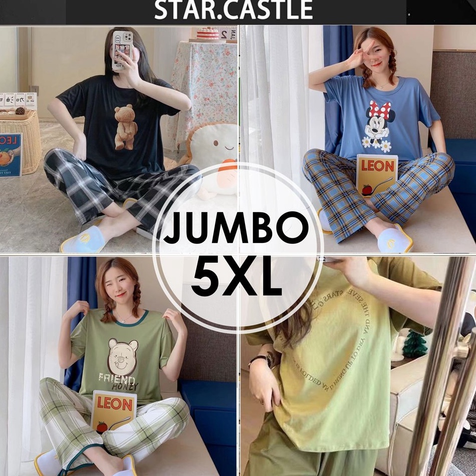 New Stock piyama 2in1 jumbo  Piyama Jumbo Wanita 5XL  piyama 2in1 jumbo Baju Tidur Jumbo 5XL  Piyama