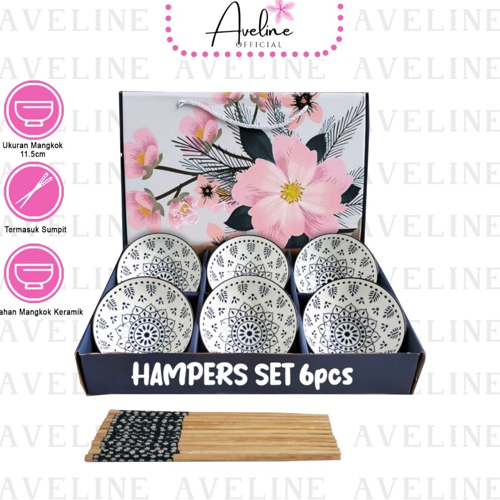 Serbu sekarang AVELINE Hampers Mangkok Set Besar isi 6 Piring Mangkok Keramik Hampers Mangkok Jepang
