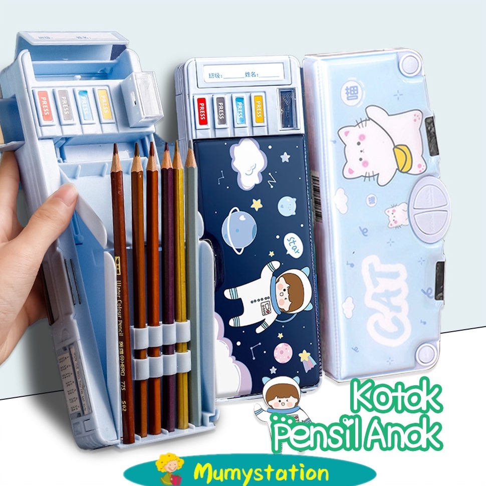 

MumyStation Kotak Pensil Anak Tempat Pensil Multifungsi Motif Storage Box Lapisan Ganda Tunggal Dengan Rautan Kapasitas Pencil Case KODE Z8Y2