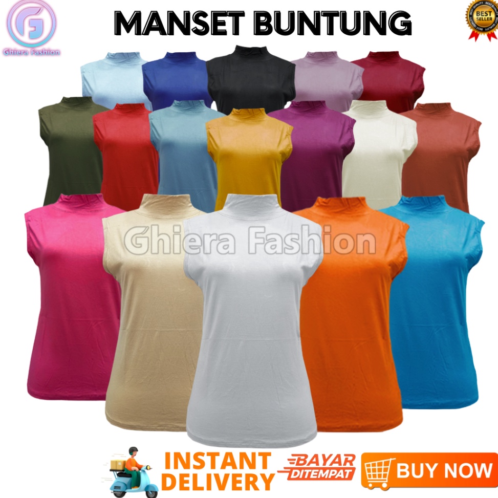Booming Baju Manset Buntung Tanpa Lengan Wanita Kerah Shanghai Leher Turtle Neck Yukensi Polos Dalam