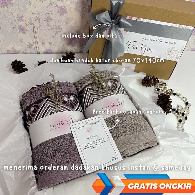 Langsung Kirim Hampers Kado Handuk Souvenir  Gift Set Box Handuk Katun 7x14cm Couple Pasangan  Hampe