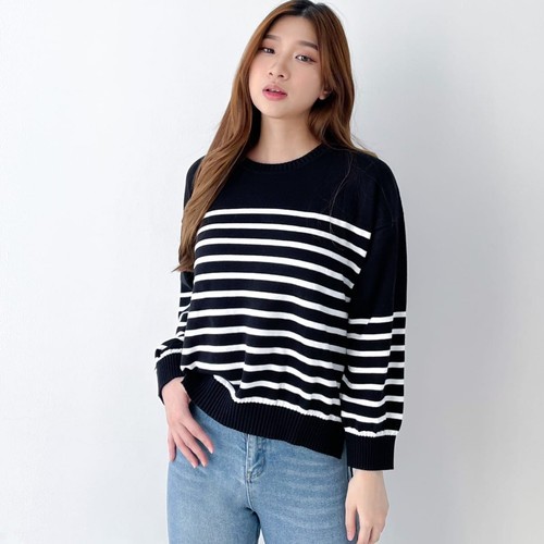 Sweater Atasan rajut wanita CROP premium Oversize-Baju Atasan Wanita Rajut Oversize motif Stripe Ter