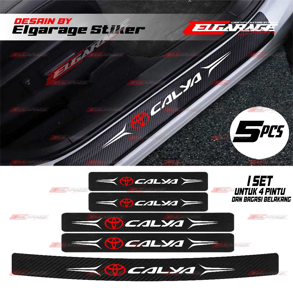 5pcs sill plate carbon mobil calya variasi carbon bawah pintu dan bagasi mobil calya