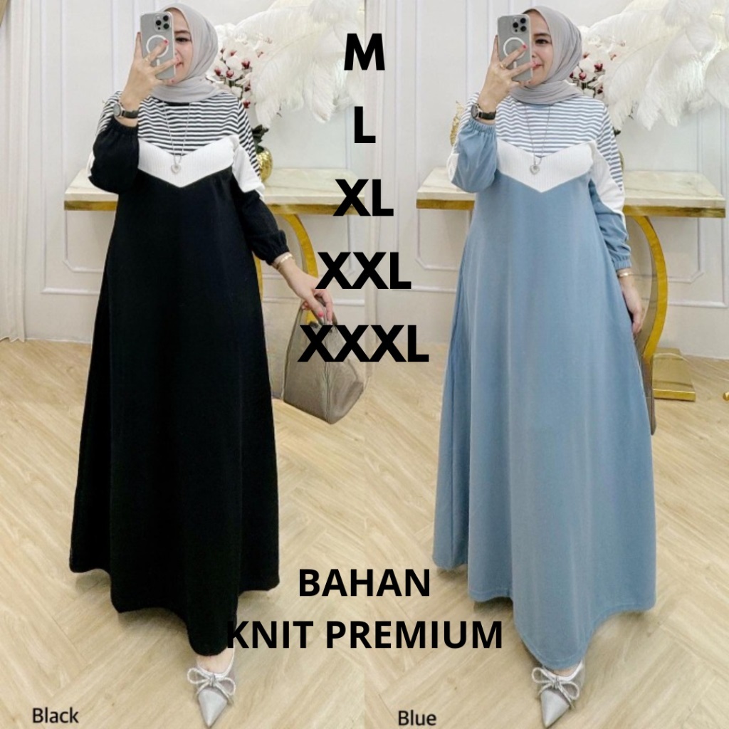 Gamis Wanita Terbaru Carissa Maxy BO Bahan Knit Premium Size M L XL XXL XXXL Dress Batwing Jumbo Baj