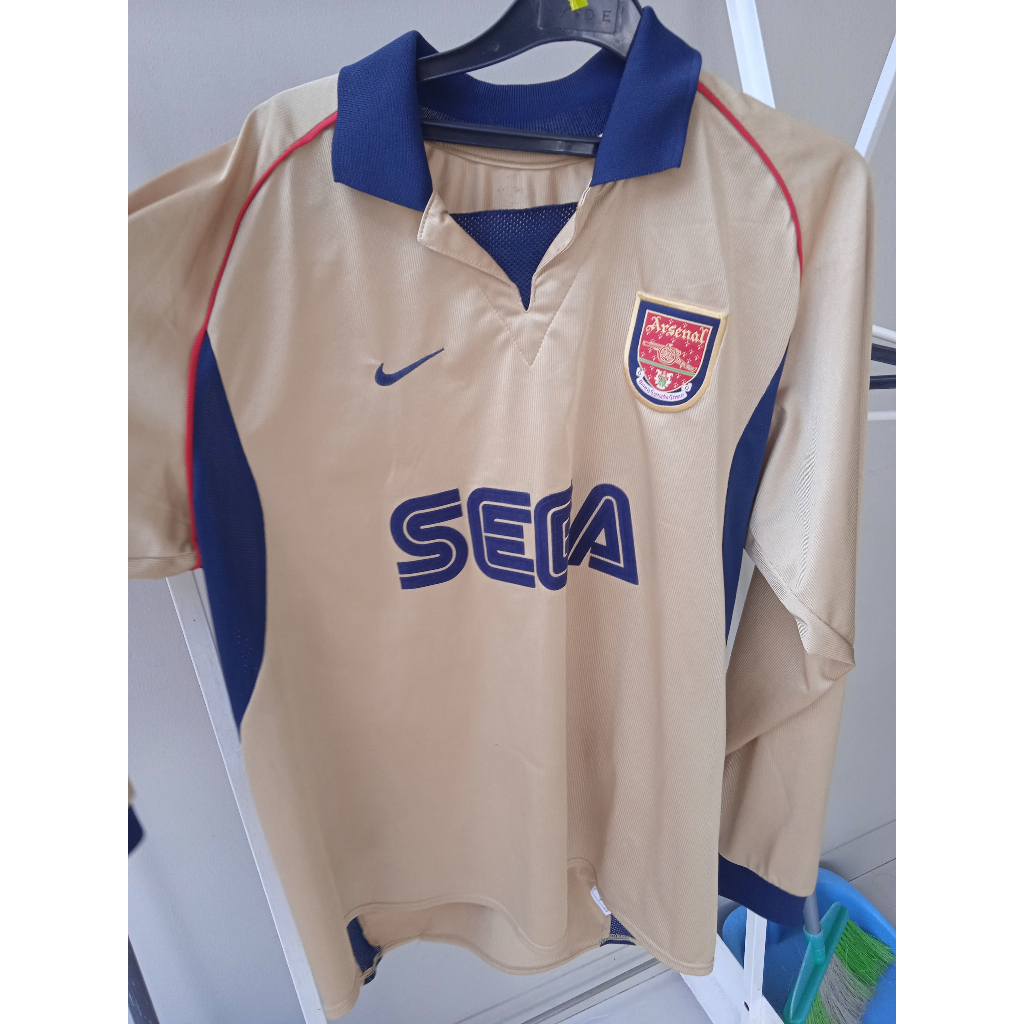BOOKED Jersey Arsenal Nike 2001/02 Away Shirt Rare Long Sleeve Gold Sega