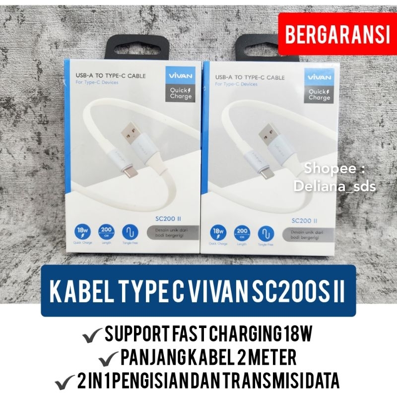 Kabel Type C Vivan SC200S II Fast Charging 18W 2 Meter Bergaransi Kabel Tipe C Vivan Fast Charging 1