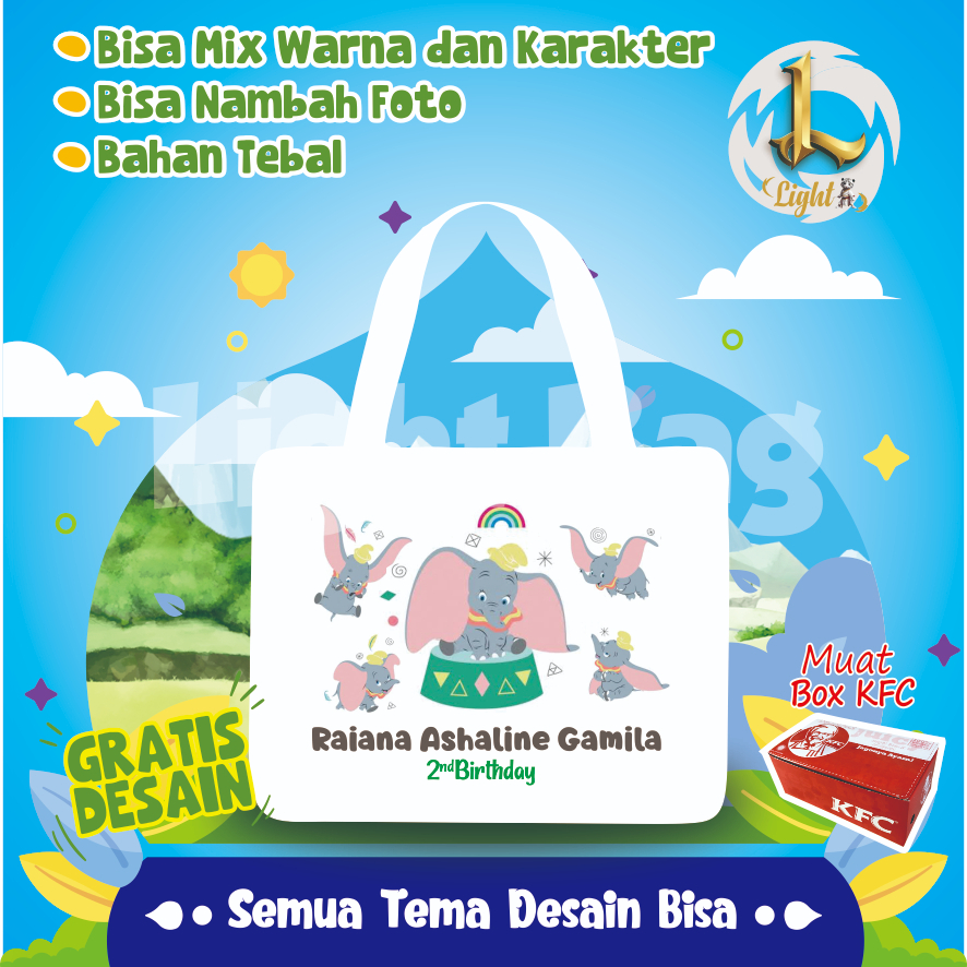 

TAS SOUVENIR ULTAH DUMBO CUSTOM / TAS SOUVENIR PREMIUM / GRATIS DESAIN / BONUS FOTO ANAK / GOODIE BAG CUTE DUMBO CUSTOM / TAS ULANG TAHUN DUMBO CUSTOM / TAS ULTAH CUSTOM / TAS SOUVENIR 2 HARI JADI / TAS ULTAH / TAS ULANG TAHUN / BISA TAMBAH FOTO ANA