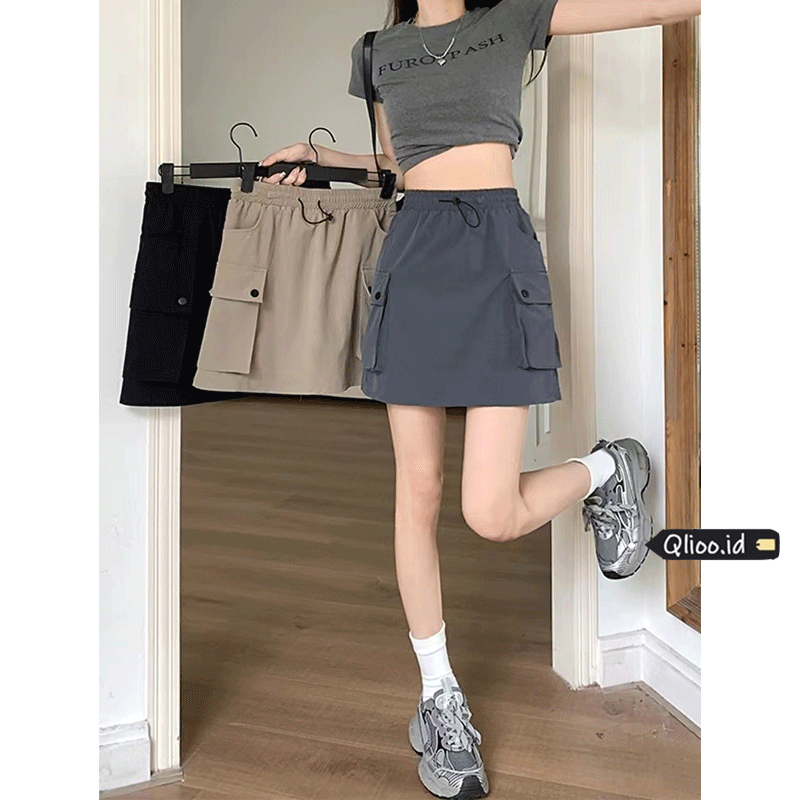 QLIOO Luna Skirt / rok cargo wanita / Cargo Skirt / Mini Cargo Skirt
