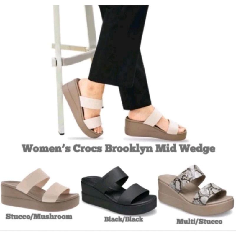 sandal wanita crocs Broklyn mid wedges / sandal crocs wanita / crocs broklyn wedges