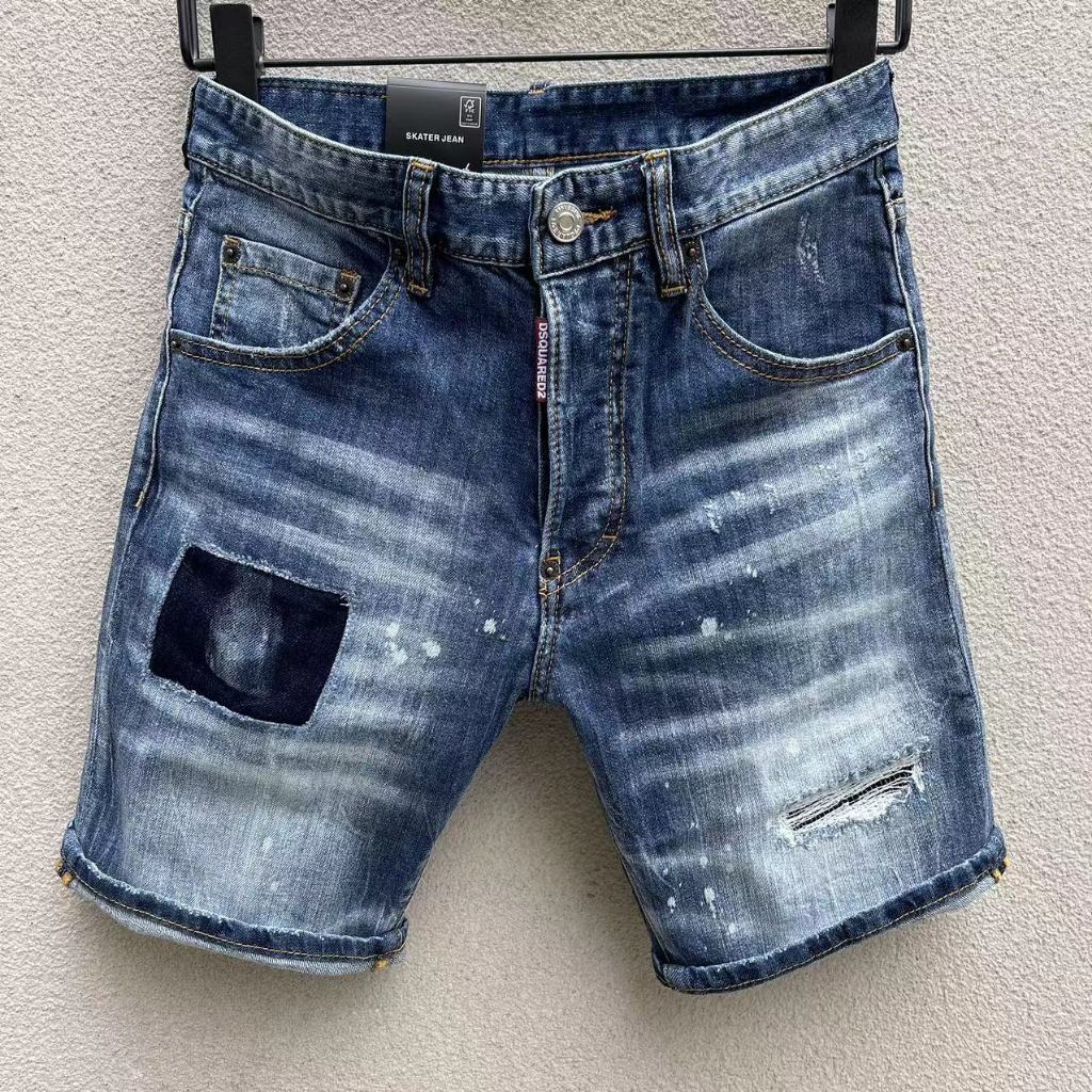 DSQUARED2 Celana Pendek Pria Tambalan Lubang Retro Retro Jeans Kasual Trendi Jalanan Tinggi