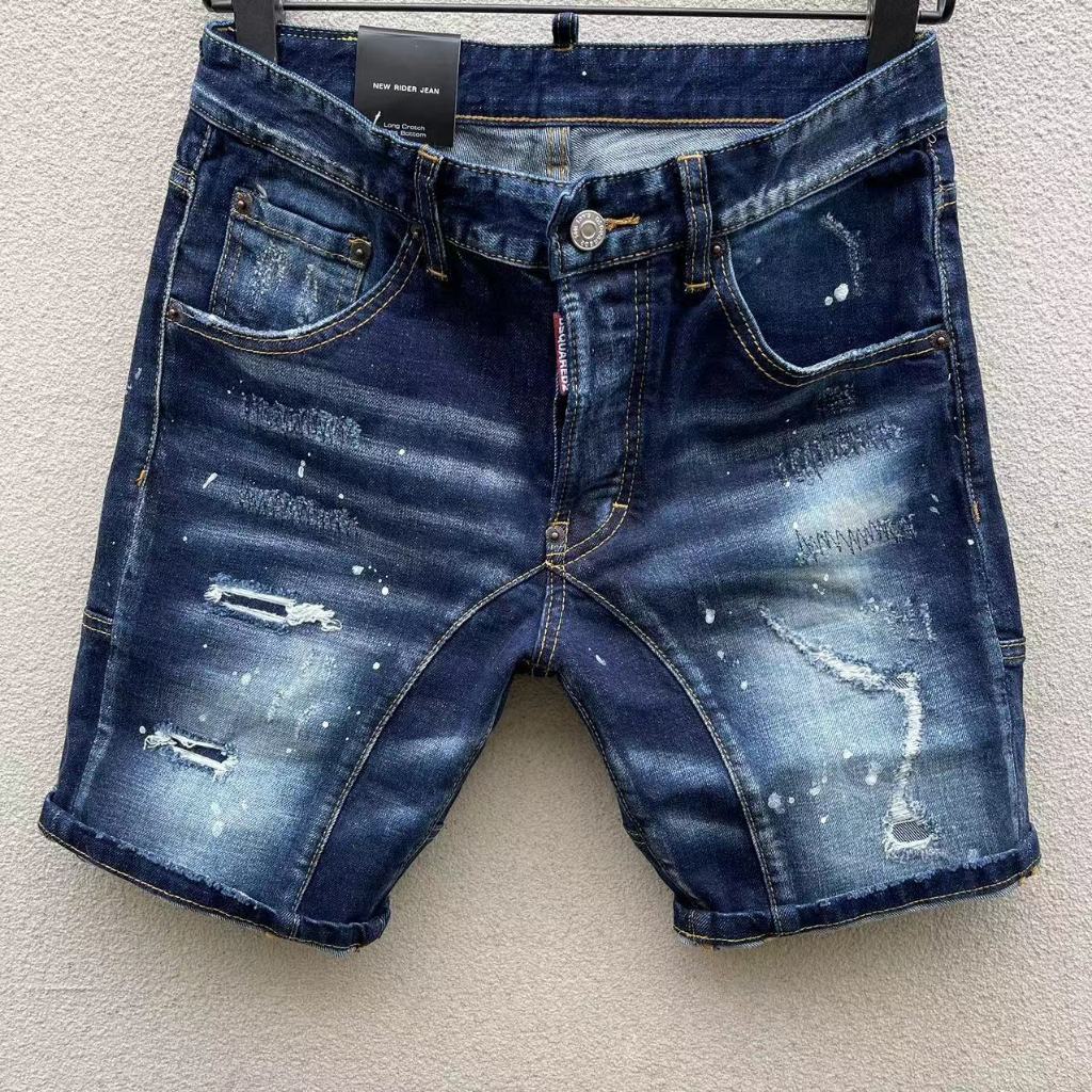 DSQUARED2 Jeans Pria Personalisasi Tertekan Retro Biru Celana Pendek Kasual Personal Kancing Sebaris