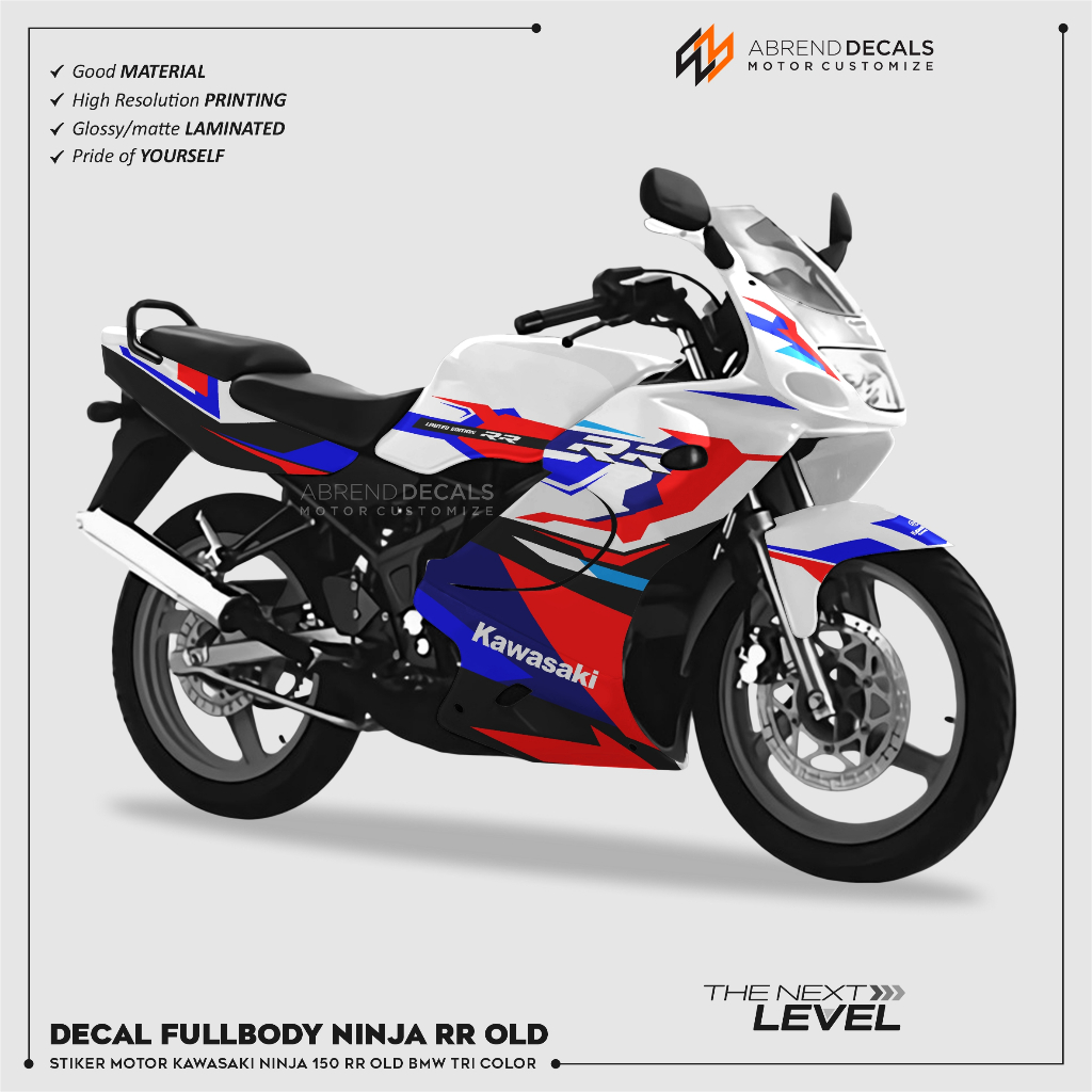 DECAL FULLBODY NINJA 150 RR OLD BMW TRI COLOR / STIKER MOTOR KAWASAKI NINJA RR LAMA DESIGN CUSTOM VA